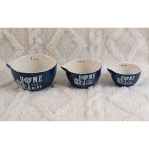 Farmhouse Home Sweet Home Blue Measuring Cups Set 1 Cup 1/2 1/4 Ceramic Rustic